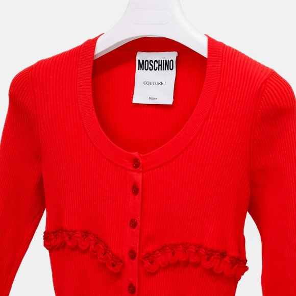 Moschino Red Rib Knit Cardigan - Picture 3 of 13
